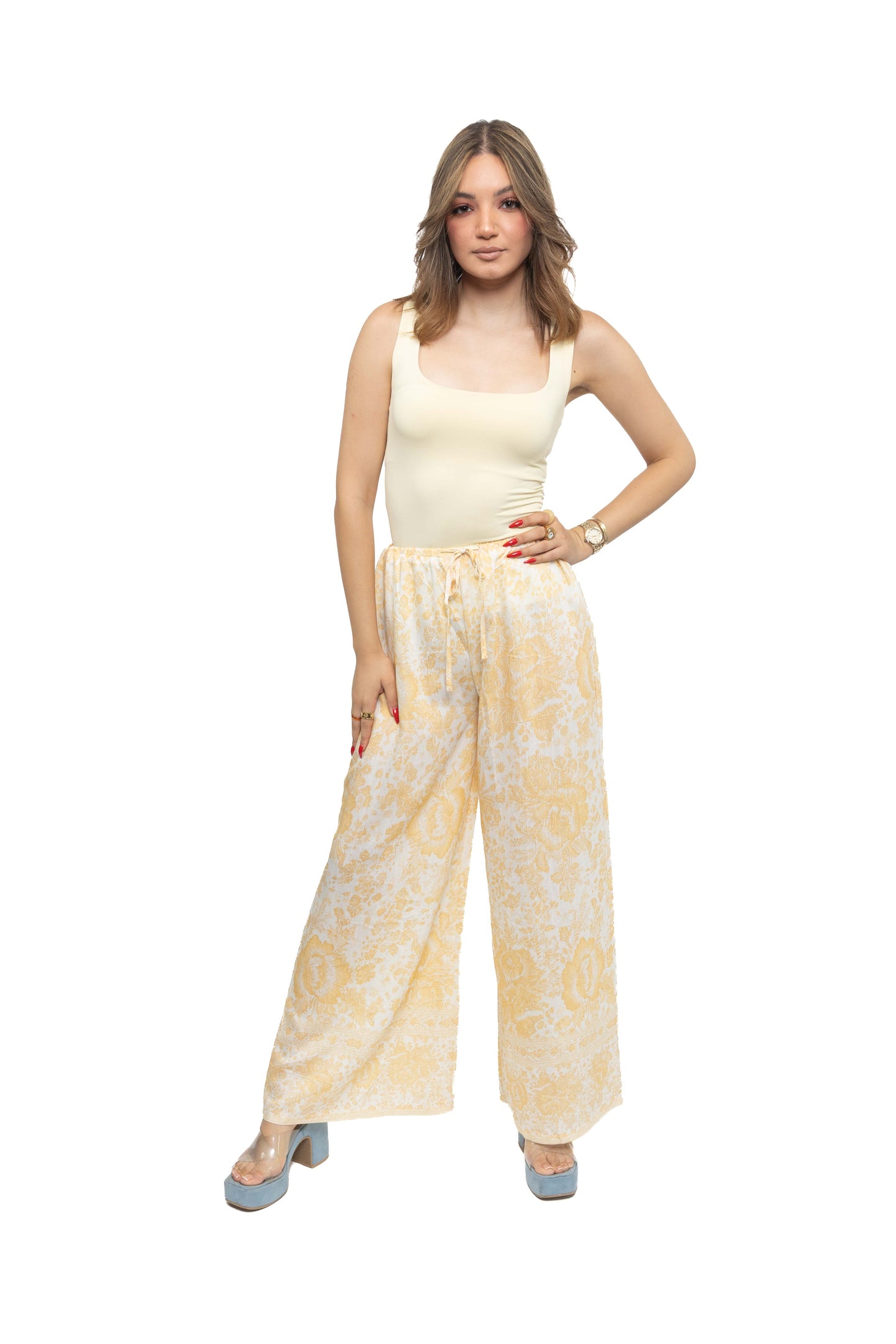 Pantalon large à motifs floraux