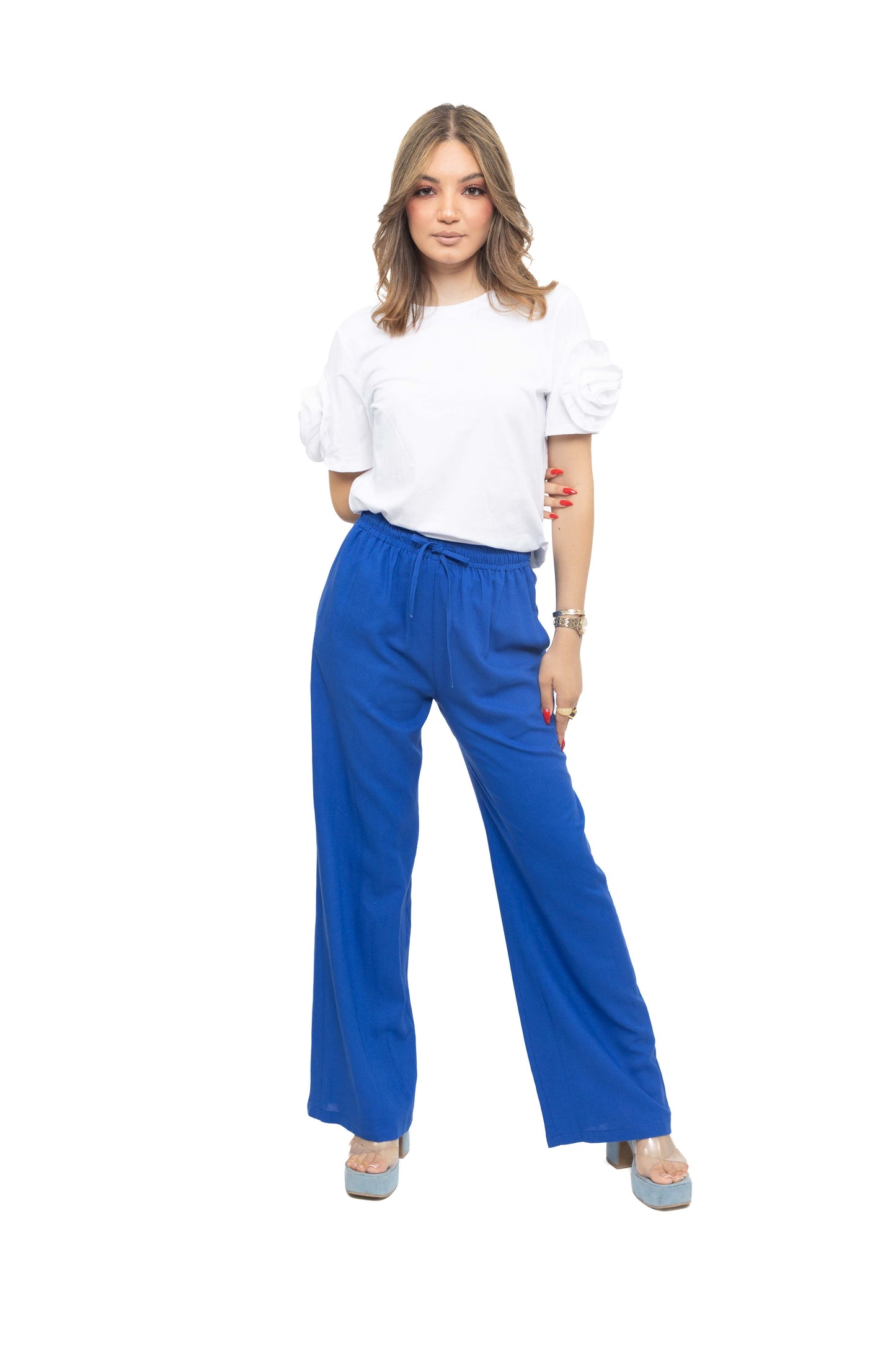 Pantalon large en lin avec cordon
