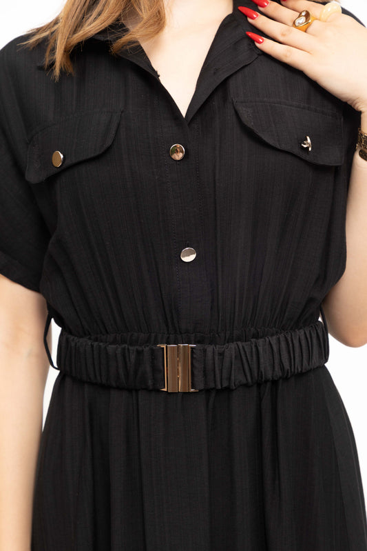 Robe longue effect lin avec ceinture