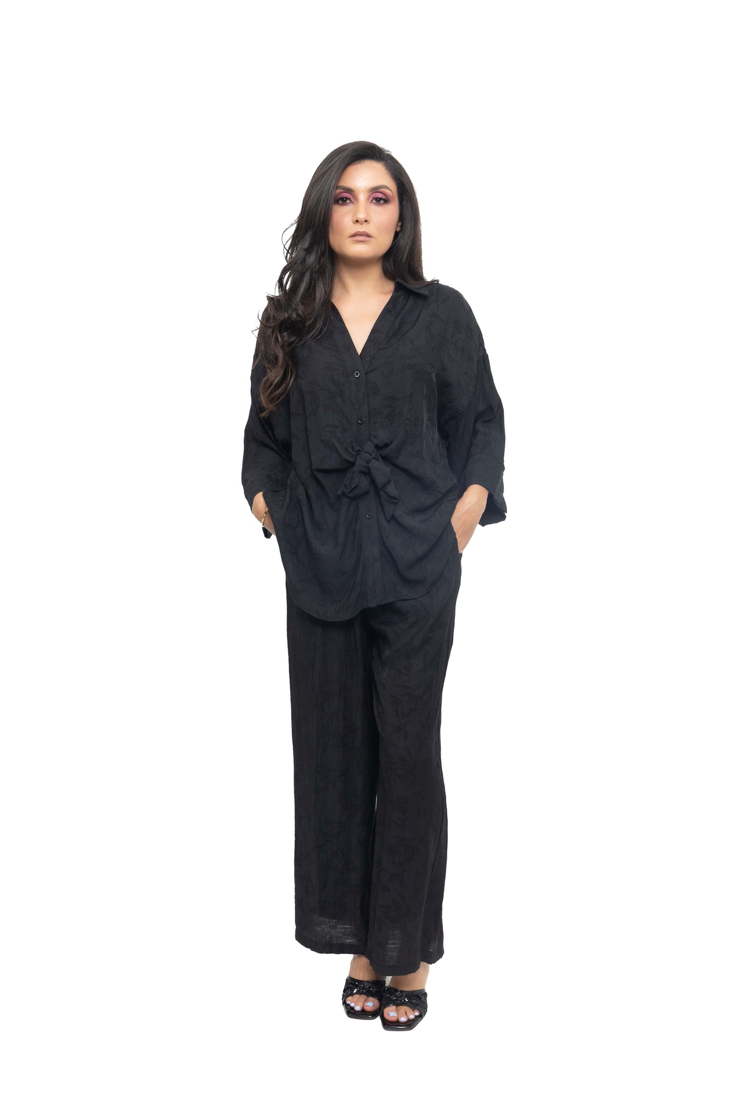Ensemble jacquard à chemise nouée