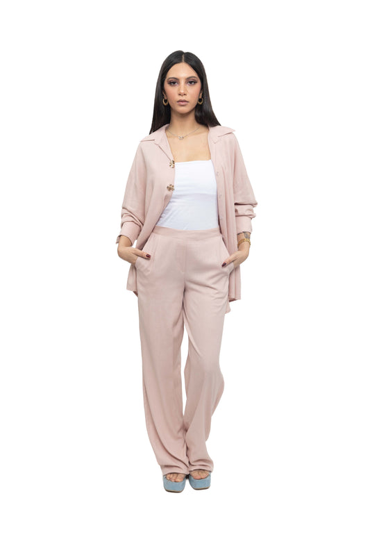 Pantalon large en lin avec dos élastiqué