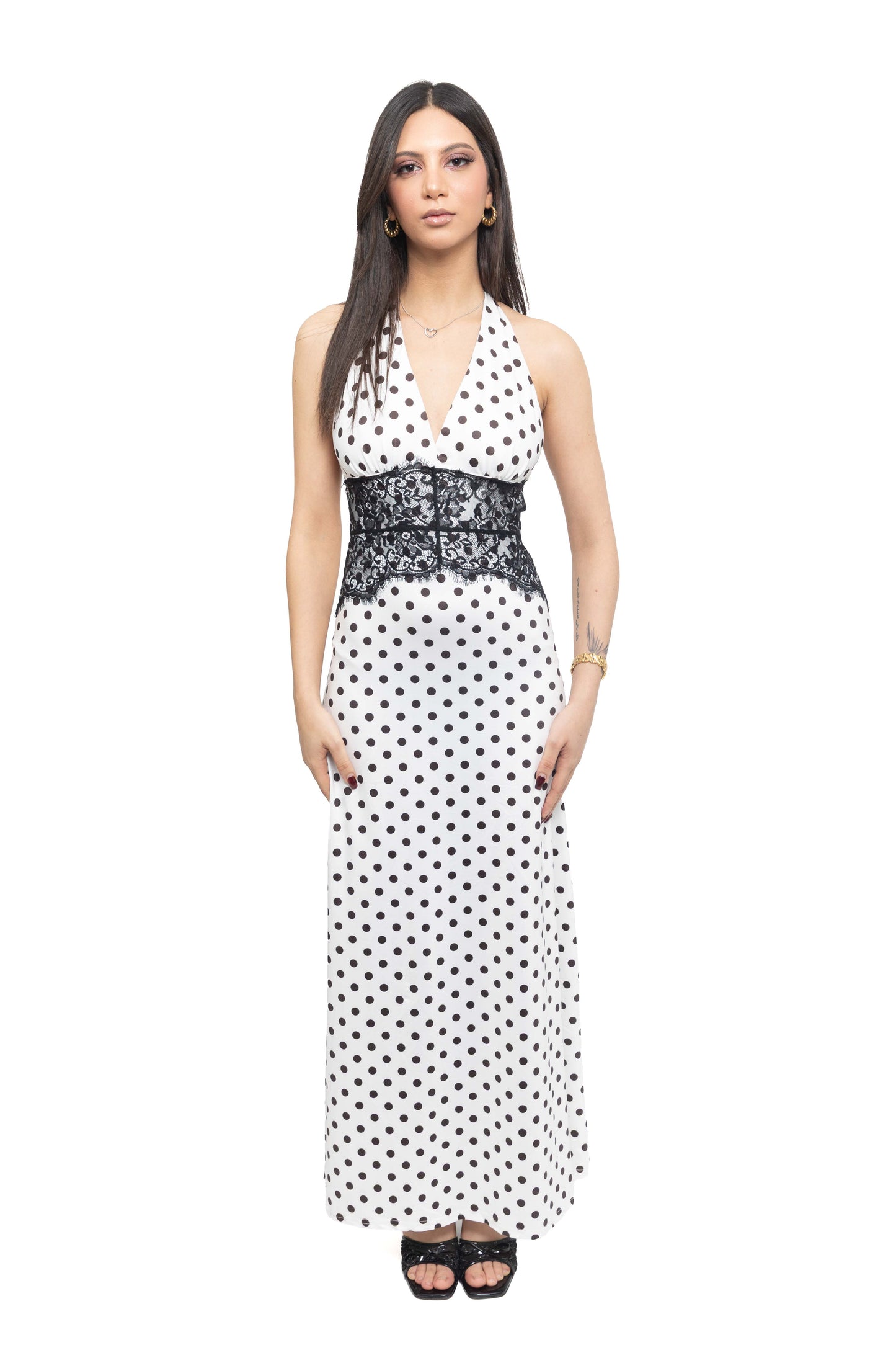Robe à pois avec détail dentelle