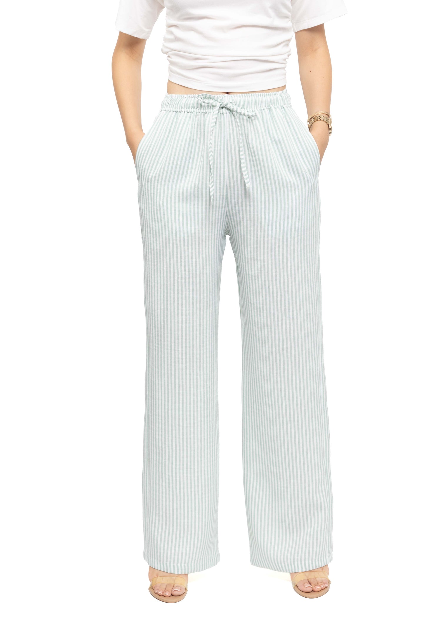 Pantalon fluide à rayures fines