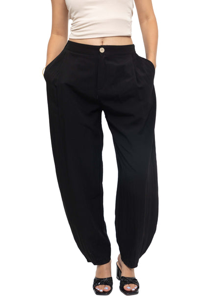 Pantalon effect lin à bouton bois