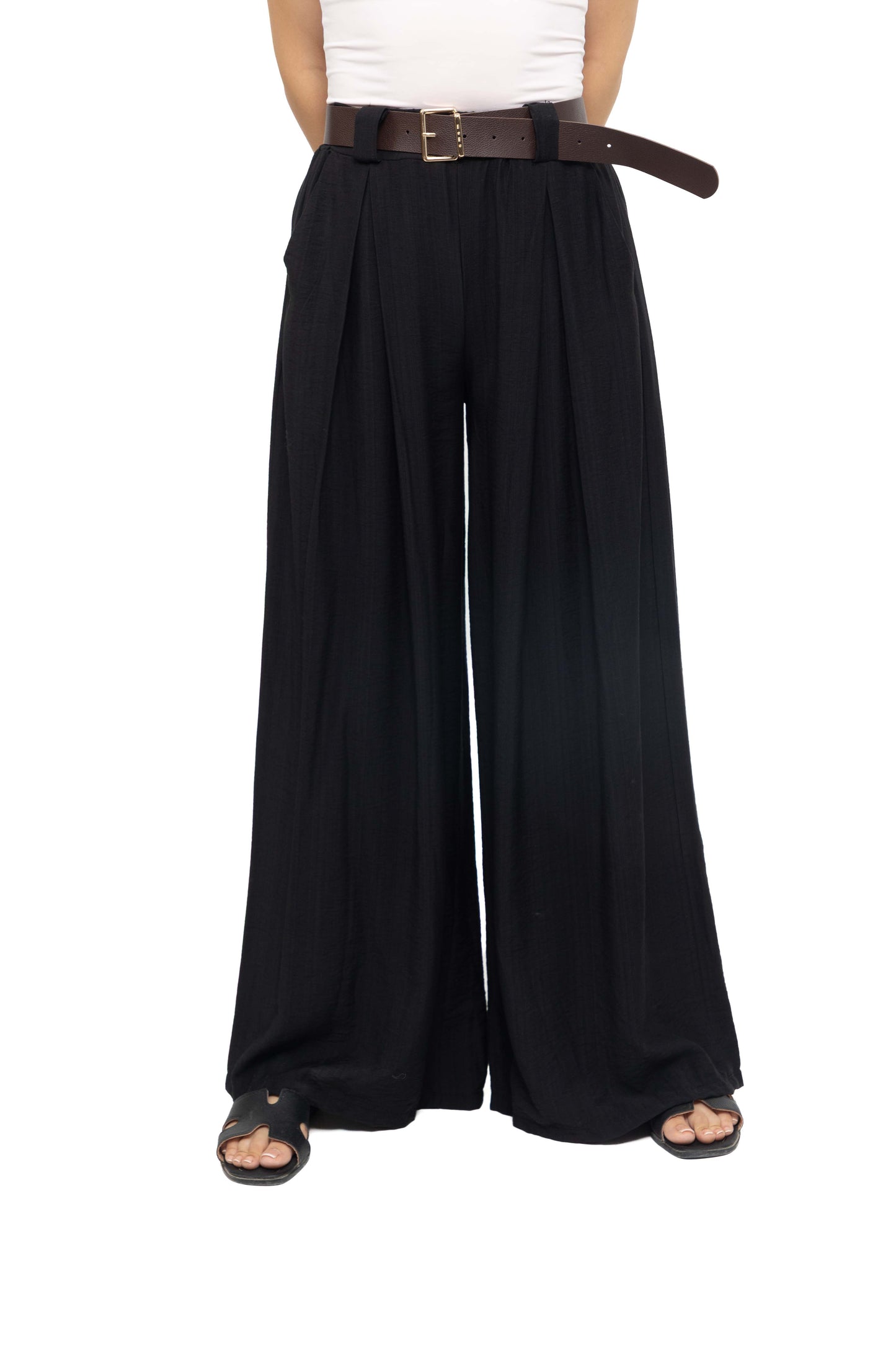 Pantalon ultra-large à plis avec ceinture