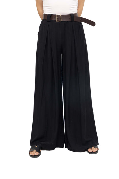 Pantalon ultra-large à plis avec ceinture