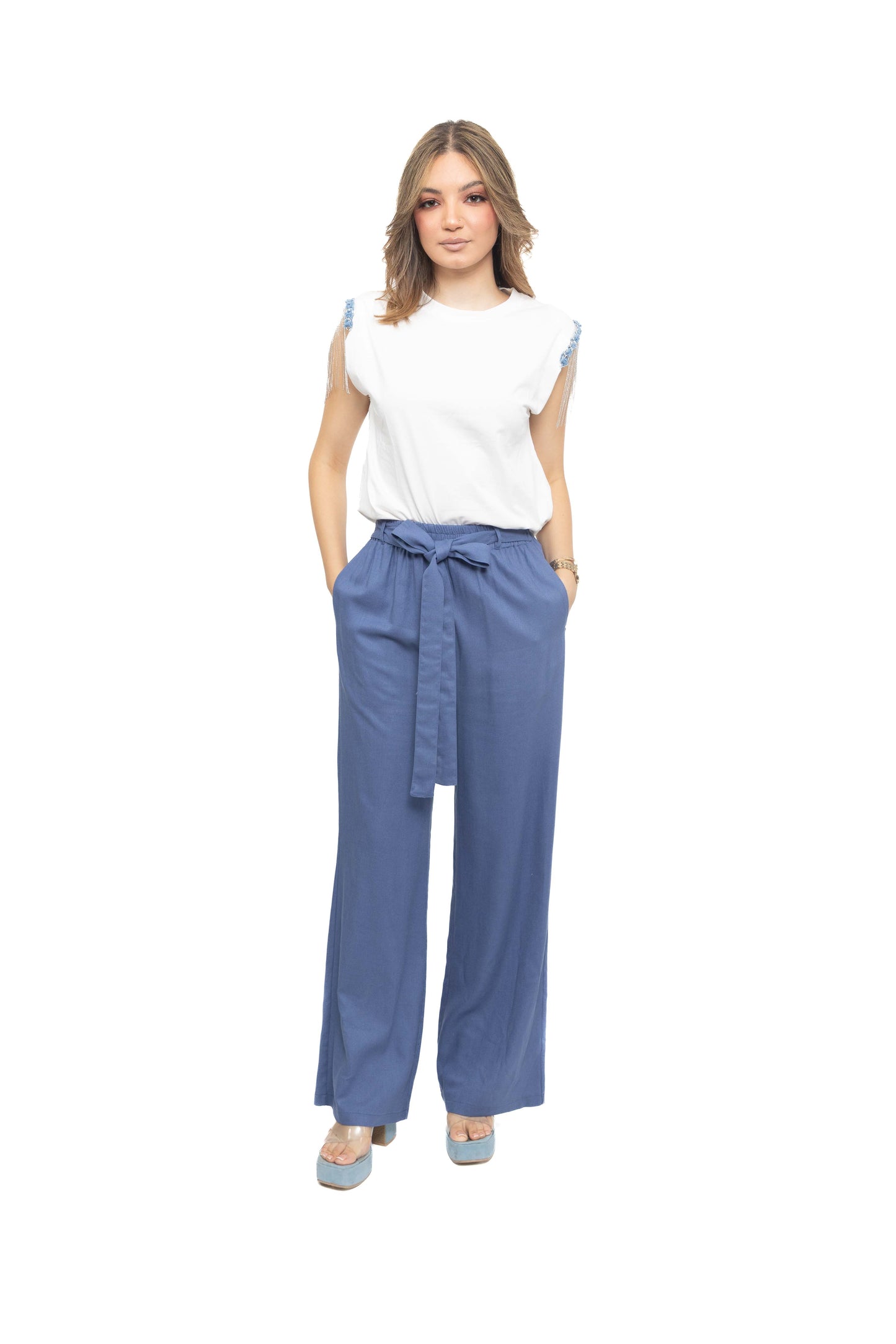 Pantalon en lin à nœud papillion