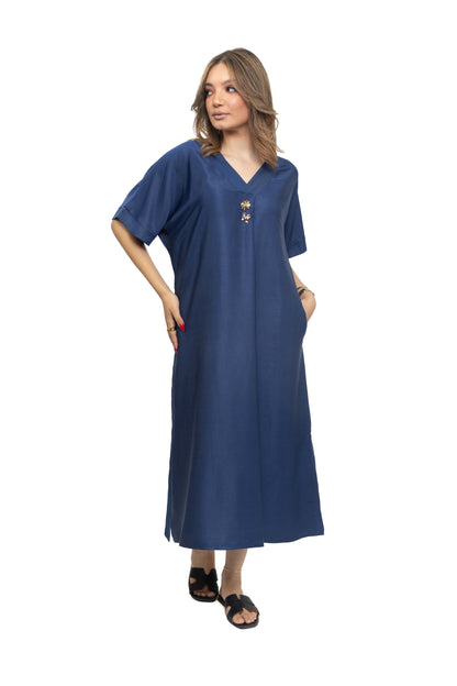 Robe mi-longue bleu demin