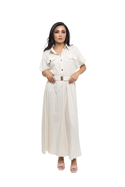 Robe longue effect lin avec ceinture