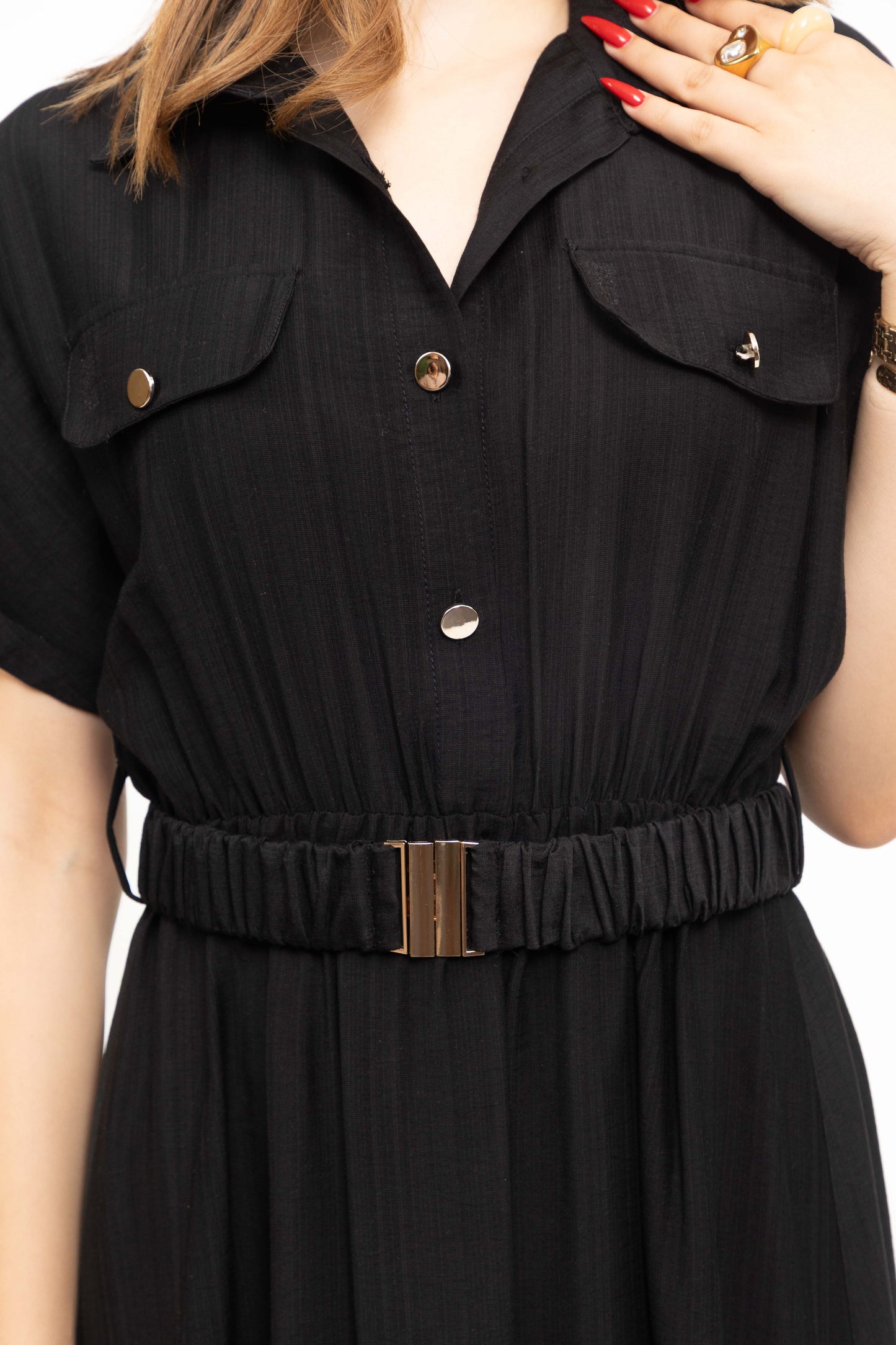 Robe longue effect lin avec ceinture