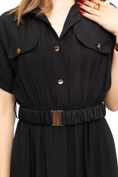 Robe longue effect lin avec ceinture