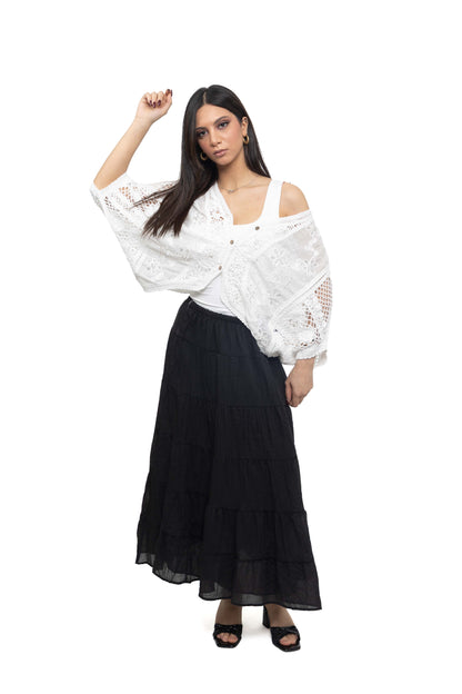 Gilet léger en dentelle et manches filet
