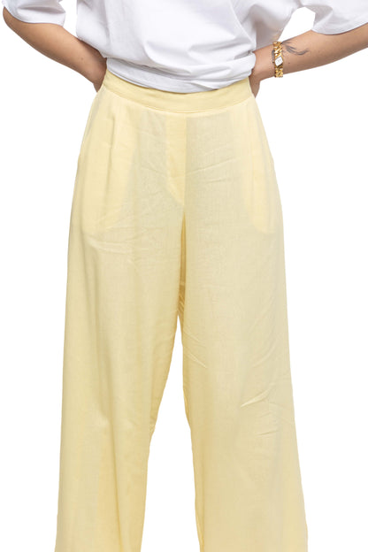 Pantalon large en lin avec dos élastiqué