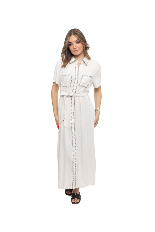 Robe longue en lin chiné avec ceinture