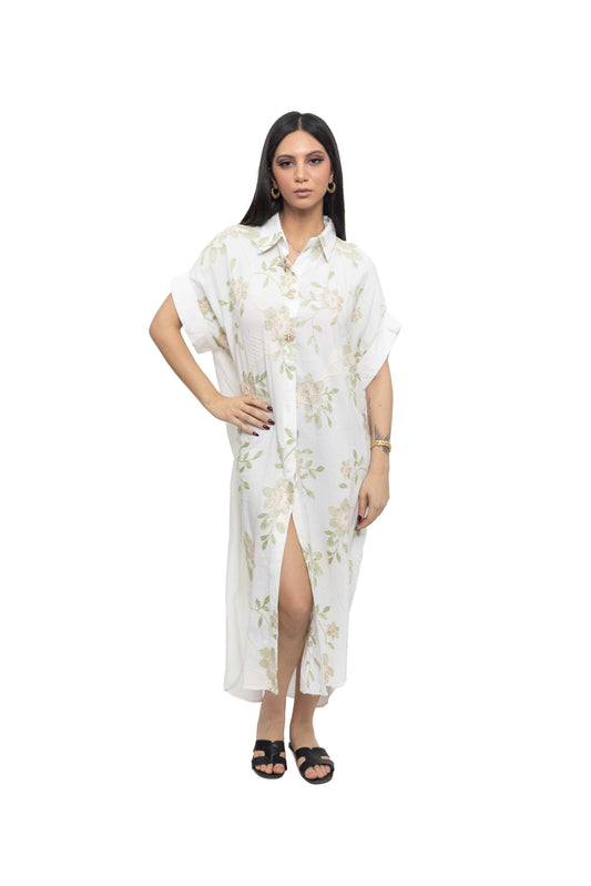 Robe-chemise à broderies florales