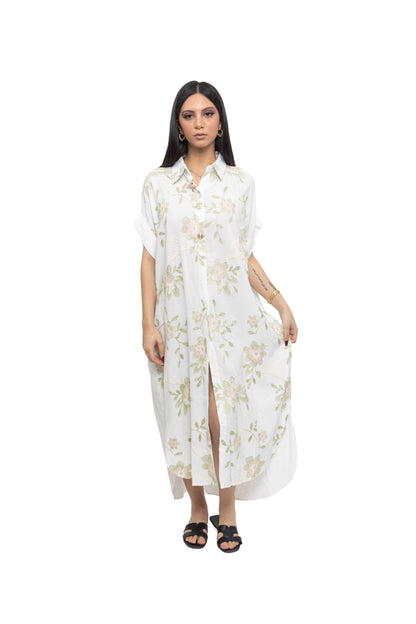 Robe-chemise à broderies florales