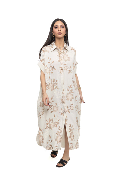 Robe-chemise à broderies florales