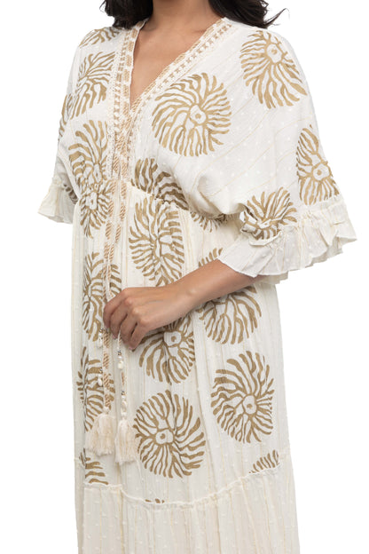 Robe longue imprimé à fils dorés