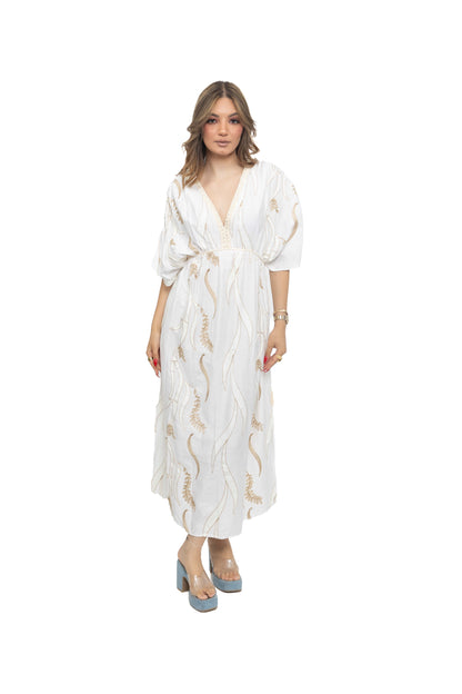Robe longue brodé à décolleté