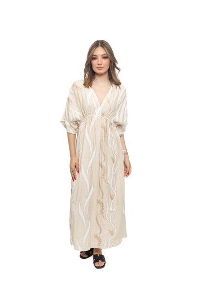 Robe longue brodé à décolleté