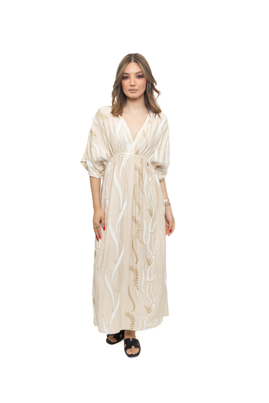 Robe longue brodé à décolleté