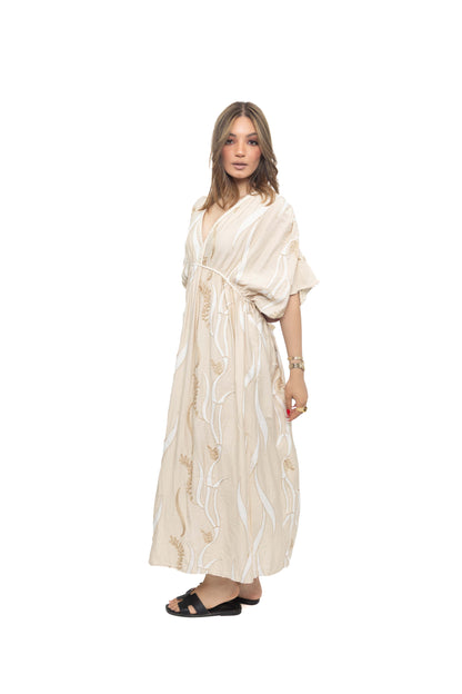 Robe longue brodé à décolleté