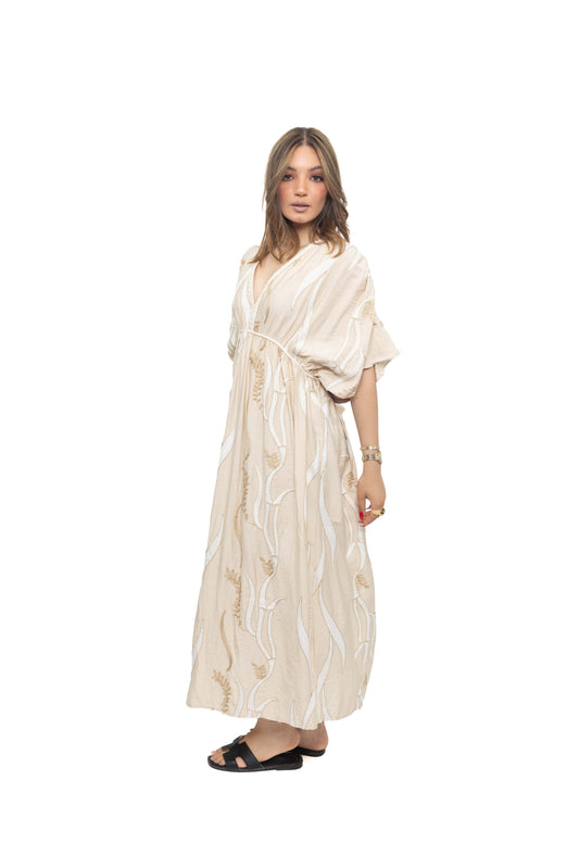 Robe longue brodé à décolleté