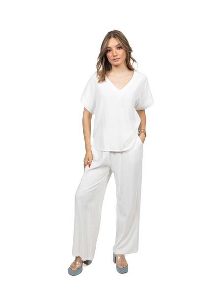 Pantalon fluide en lin à taille élastiqué