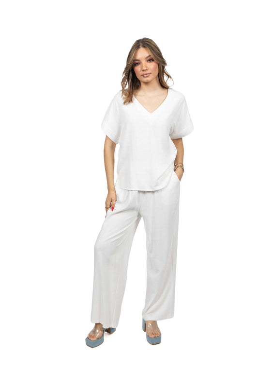 Pantalon fluide en lin à taille élastiqué