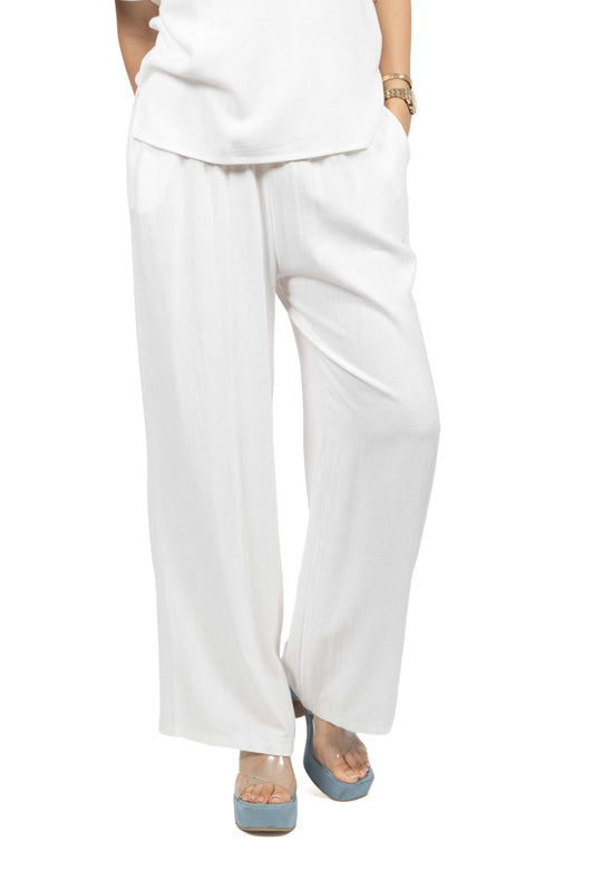 Pantalon fluide en lin à taille élastiqué