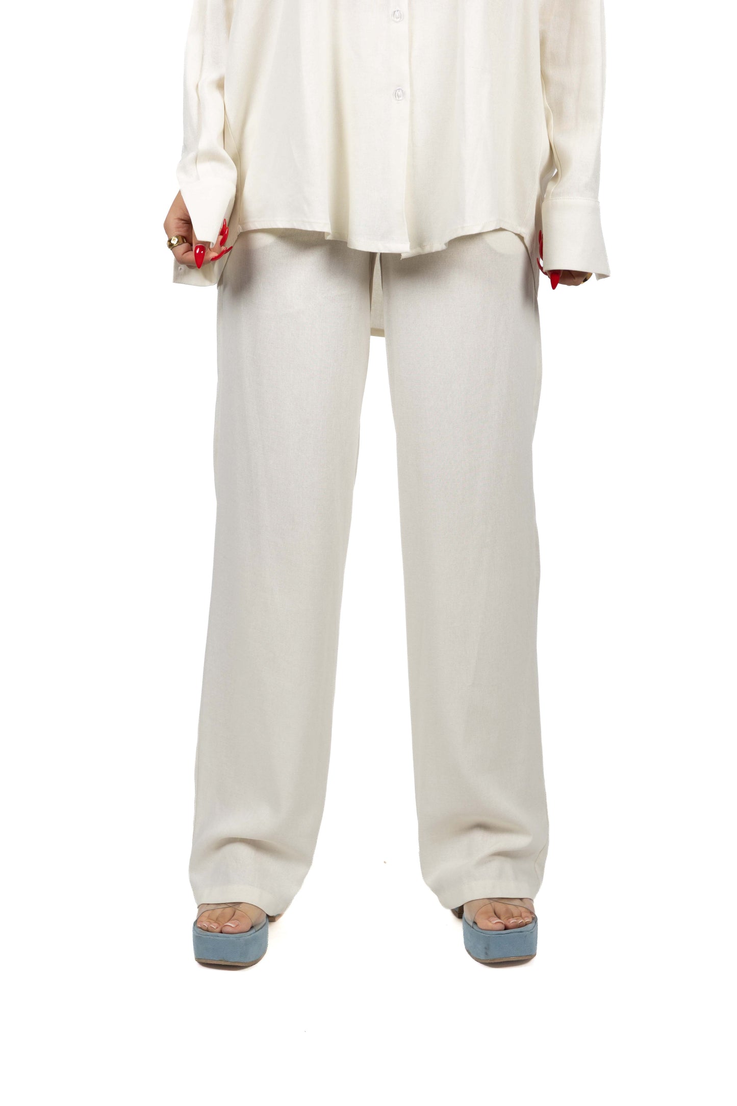 Pantalon large en lin avec dos élastiqué
