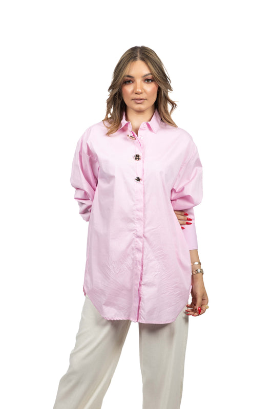 Chemise popeline à boutons bijoux